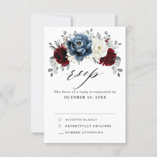 Cartons Réponse Mariage floral d'ivoire blanc bleu ardoise