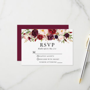 Cartons Réponse Mariage Floral Élégant Aquarelle Bordeaux