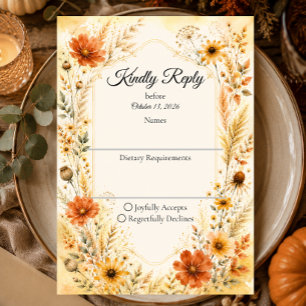 Cartons Réponse Mariage Floral Élégant d'Automne