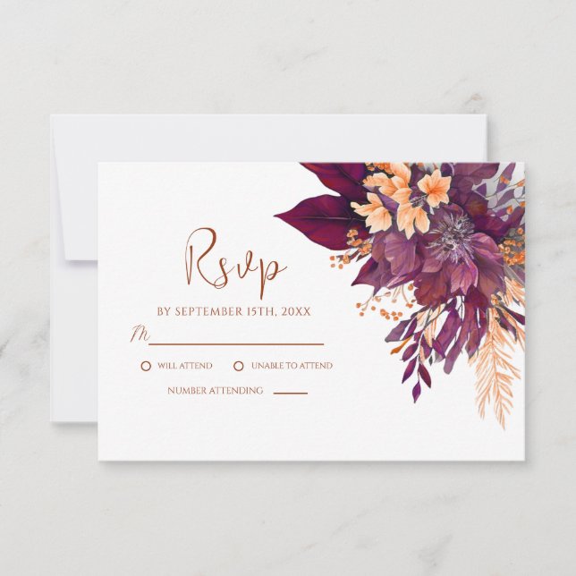 Cartons Réponse Mariage floral élégant en terre cuite de Bourgogne (Devant)