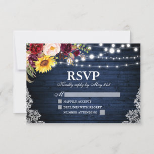 Cartons Réponse Mariage floral en dentelle bleu rustique