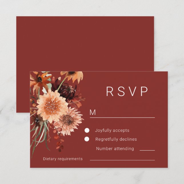 Cartons Réponse Mariage floral en terre cuite Boho (Devant / Derrière)