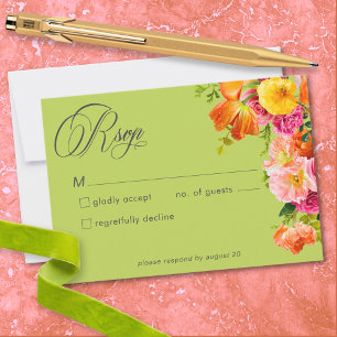 Cartons Réponse Mariage Floral Estival Vibrant Lime Orange Rose