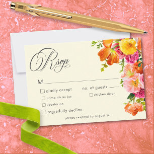 Cartons Réponse Mariage Floral Été Vibrant Jaune Orange Rose
