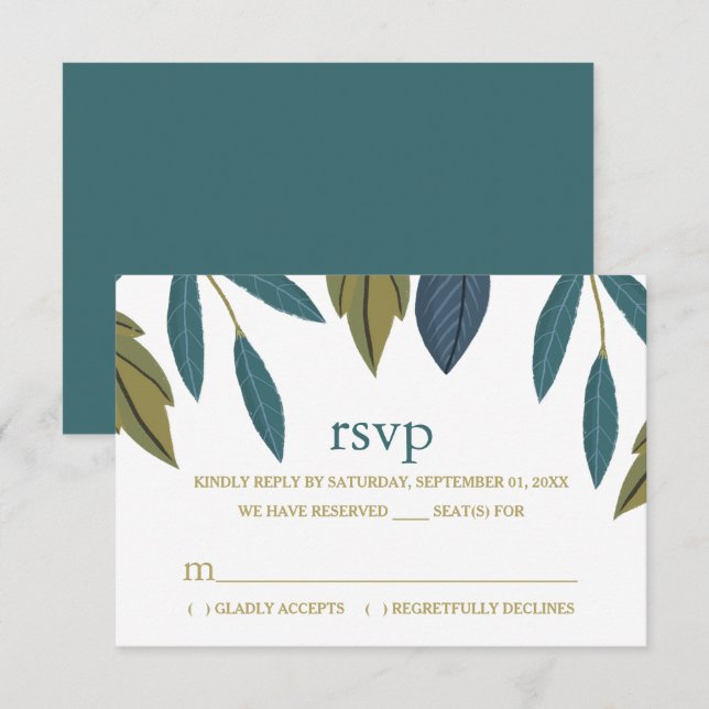 Cartons Réponse Mariage floral feuille rustique (Devant / Derrière)