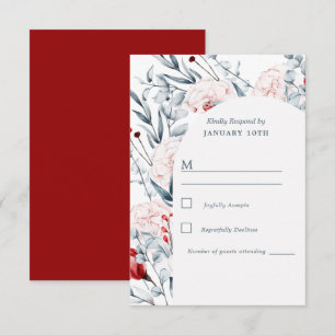 Cartons Réponse Mariage Floral Fleur Rouge Et Bleu