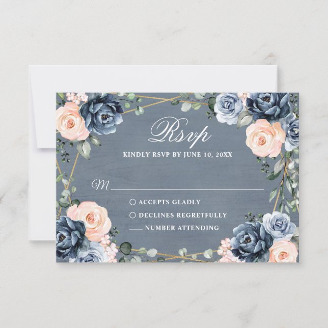 Cartons Réponse Mariage floral géométrique bleu foncé (Devant)