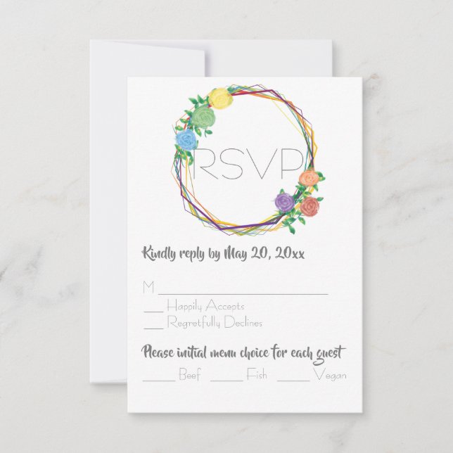 Cartons Réponse Mariage floral géométrique Rainbow moderne (Devant)
