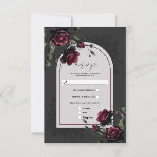 Cartons Réponse Mariage floral gris ombré aux roses rouges de Bord