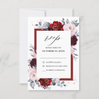Mariage Floral Imprimé Vin Rouge Bleu Poussiéreux