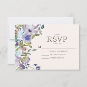 Cartons Réponse Mariage floral Lilac Dusty Blue Boho Aquarelle