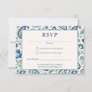Cartons Réponse Mariage Floral Moderne Bleu et Vert de Paisley