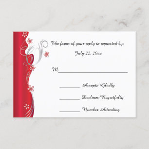 Cartons Réponse Mariage floral moderne   Rouge profond et argent