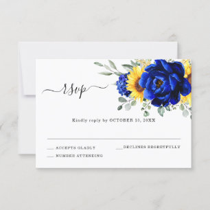 Cartons Réponse Mariage Floral Moderne Tournesol Rustique Bleu Roy