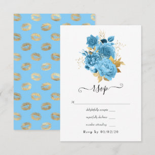 Cartons Réponse Mariage floral Pastel Bleu et Or