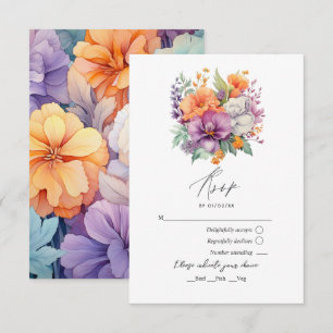 Cartons Réponse Mariage Floral Pastel Violet, Orange et Menthe
