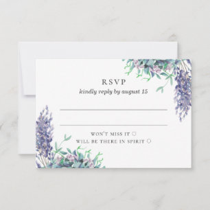 Cartons Réponse Mariage floral pourpre aquarelle. Fleurs de lavand