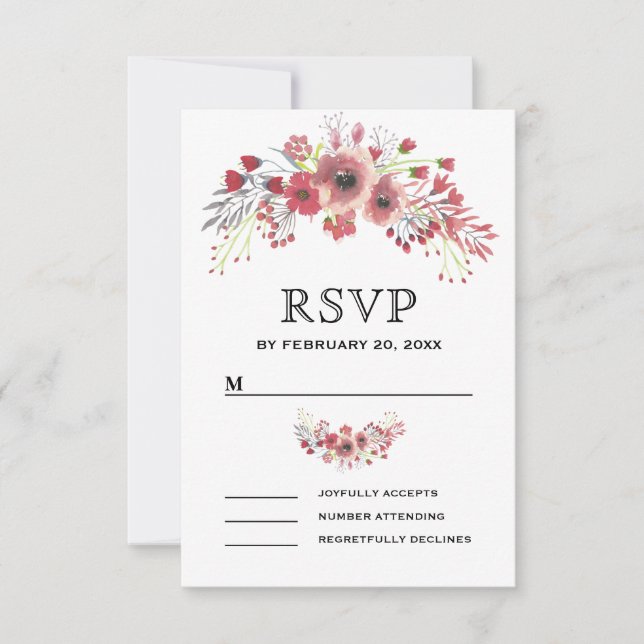 Cartons Réponse Mariage floral rose brun (Devant)