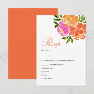Cartons Réponse Mariage floral rose chaud et orange de automne