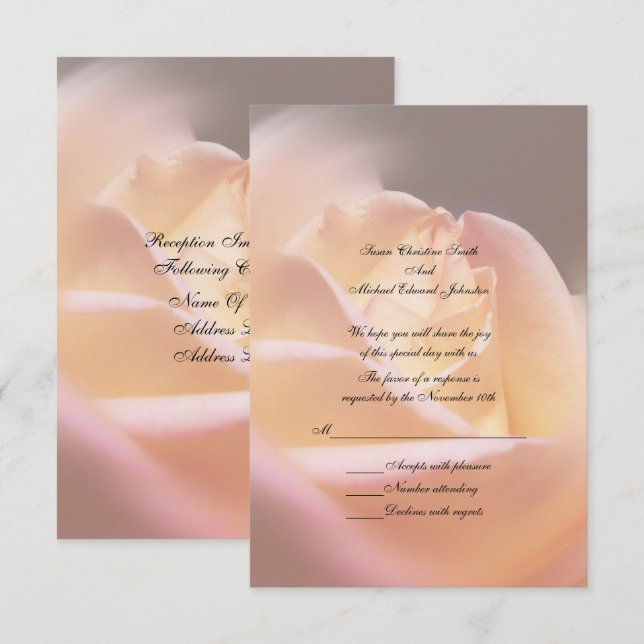 Cartons Réponse Mariage floral rose jaune doux (Devant / Derrière)