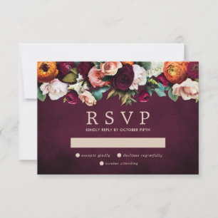 Cartons Réponse Mariage floral rose orange de Bourgogne