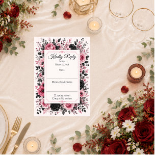 Cartons Réponse Mariage Floral Rose Romantique