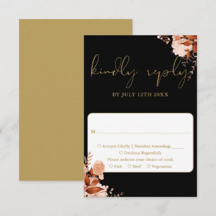 Cartons Réponse Mariage Floral Rustique Noir et Or