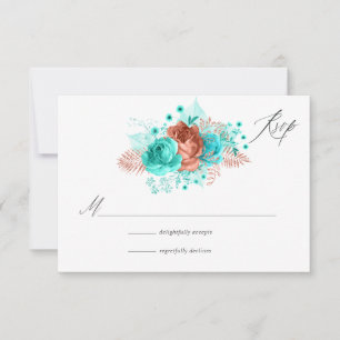 Cartons Réponse Mariage Floral Rustique Turquoise et Corail