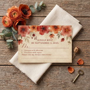 Cartons Réponse Mariage Floral Terracotta Brûlé Orange Rustique
