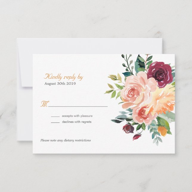 Cartons Réponse Mariage floral toscan (Devant)