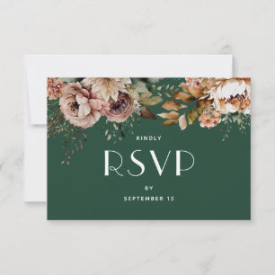 Cartons Réponse Mariage Floral Vert Forêt Sombre   Botanique