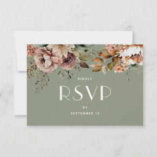 Cartons Réponse Mariage Floral Vert Sauge Poussiéreux   Jardin Bot
