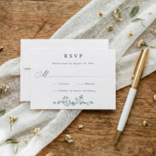 Cartons Réponse Mariage Floral Vintage Français Vert Émeraude