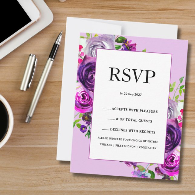 Cartons Réponse Mariage floral violet romantique (Créateur téléchargé)