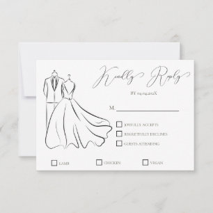 Cartons Réponse Mariage Formel Minimaliste Noir Blanc Script