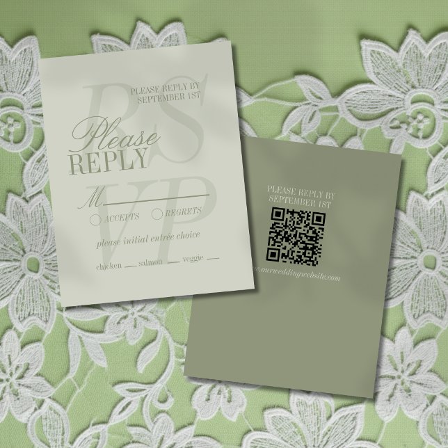 Cartons Réponse Mariage Formel Moderne Écriture Vert Sauge  (Invite guest to give their response for your big day with this Modern Script Sage Green RSVP!)