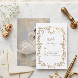 Cartons Réponse Mariage Formel Royal Luxueux Blanc et Or avec Moti
