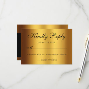 Cartons Réponse Mariage frontalier de luxe Black Gold Calligraphie