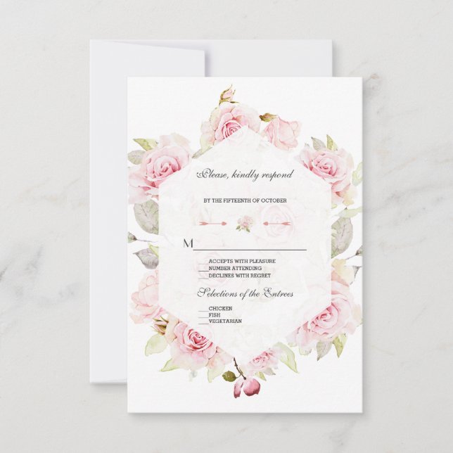 Cartons Réponse Mariage géométrique à fleurs rose pâle (Devant)