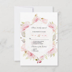 Cartons Réponse Mariage géométrique à fleurs rose pâle