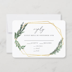 Cartons Réponse mariage géométrique aquarelle doré verdure