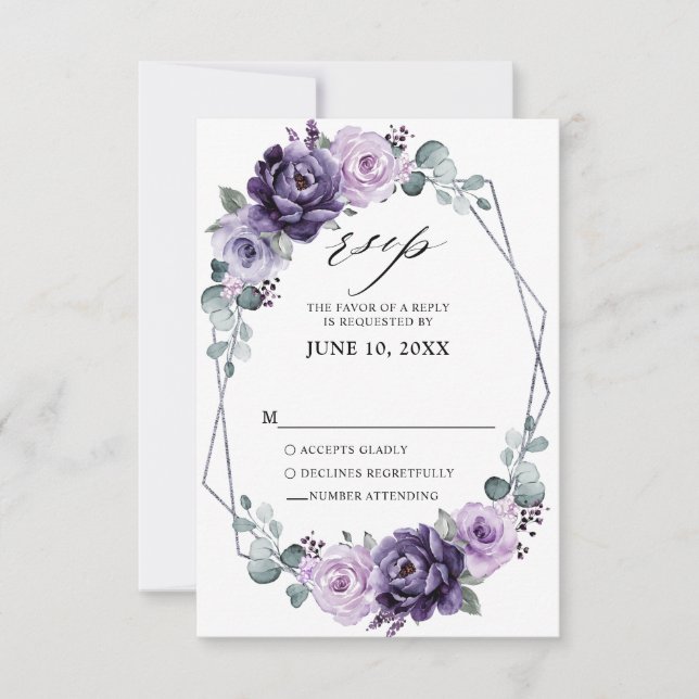 Cartons Réponse Mariage géométrique de fleurs florales d'argent vi (Devant)