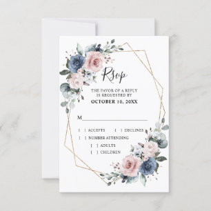 Cartons Réponse Mariage géométrique Dusty Blue Mauve Eucalyptus