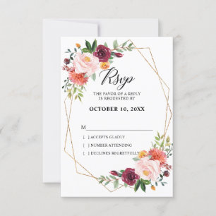Cartons Réponse Mariage géométrique floral de Burgundy Blush d'aut