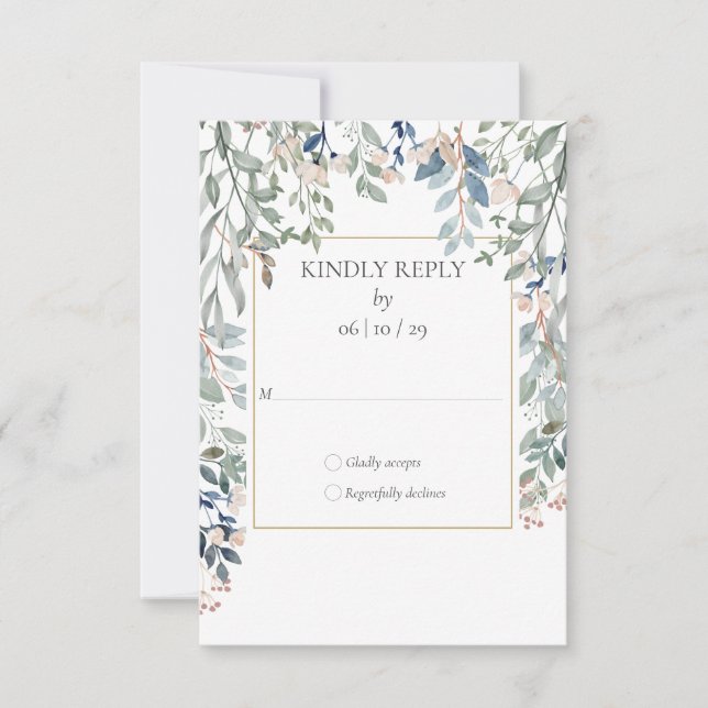 Cartons Réponse Mariage géométrique Floral Folial Gold (Devant)