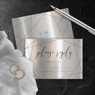 Cartons Réponse Mariage Géométrique Métallique Argent/Noir ID648