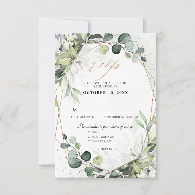 Cartons Réponse Mariage géométrique moderne à la sauge d'eucalyptu (Devant)