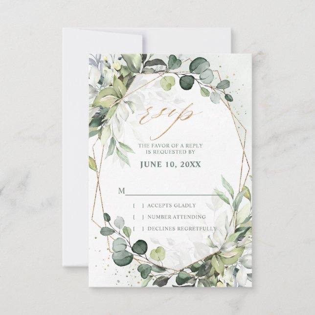 Cartons Réponse Mariage géométrique moderne à la sauge d'eucalyptu (Devant)