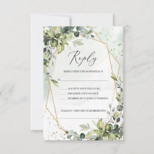 Cartons Réponse Mariage géométrique moderne Boho vert feuillage or