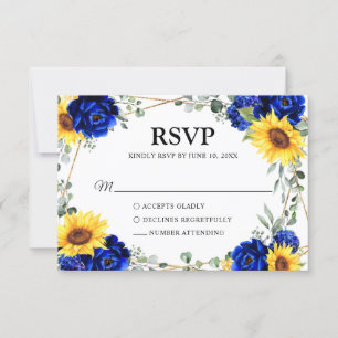 Cartons Réponse Mariage géométrique Royal Blue Rustic Sunflower